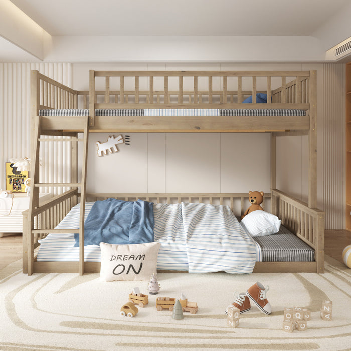 Sabrina Full Xl Over Queen Solid Wood Convertible Design Bunk Bed With Ladder, Walnut