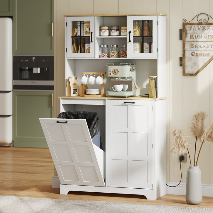 HOMCOM Kitchen Pantry Cabinet with Charging Station and Trash Can Cabinet