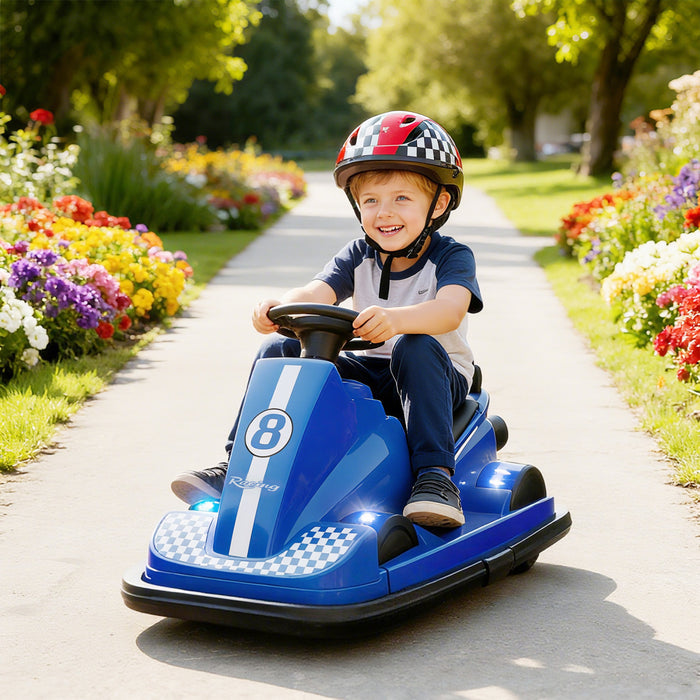 Qaba Bumper Car for Kids, 6V Electric Ride on Toy with 360 Degree Spin and Dual Motors, Battery Powered Bumping Car with Music, Bright LED Lights, for Ages 3-8 Years, Blue