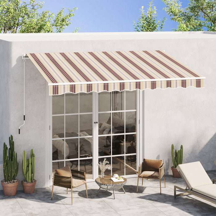 Outsunny 10' X 8' Manual Retractable Awning Shelter W/ Crank, Red Stripe