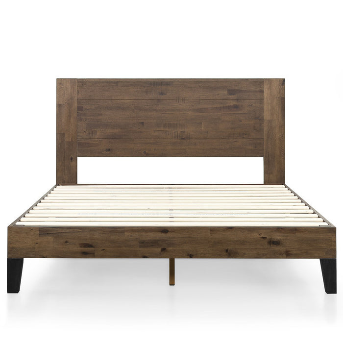 Tonja Wood Platform Bed with Headboard in Brown - Full Size
