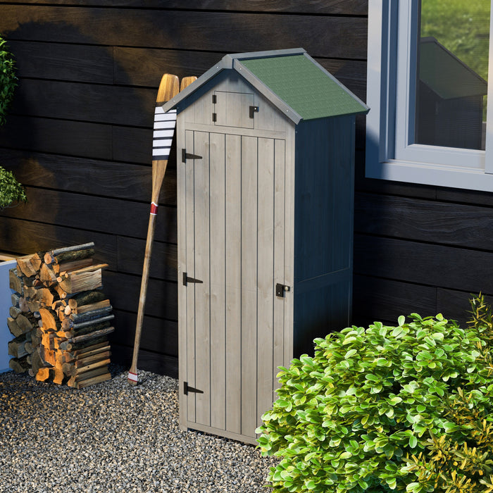 Outsunny 30\" X 21\" X 71\" Garden Storage Shed, Outdoor Storage Shed With 3 Tier Shelves, Workshop Yard Tool Utility Storage House Water-resistant All-weather Cover Spire Roof, Grey