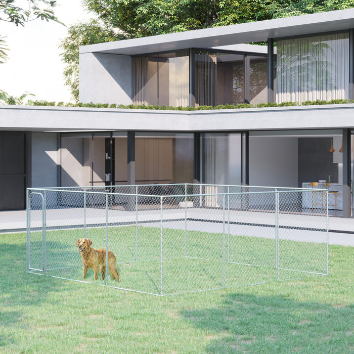 Pawhut 228 Sq. Ft. Dog Playpen Outdoor, Walk-in Dog Run Kennel Puppy Exercise Pen With Galvanized Steel Frame, For Small And Medium Dogs, 15.1' X 15.1' X 6'