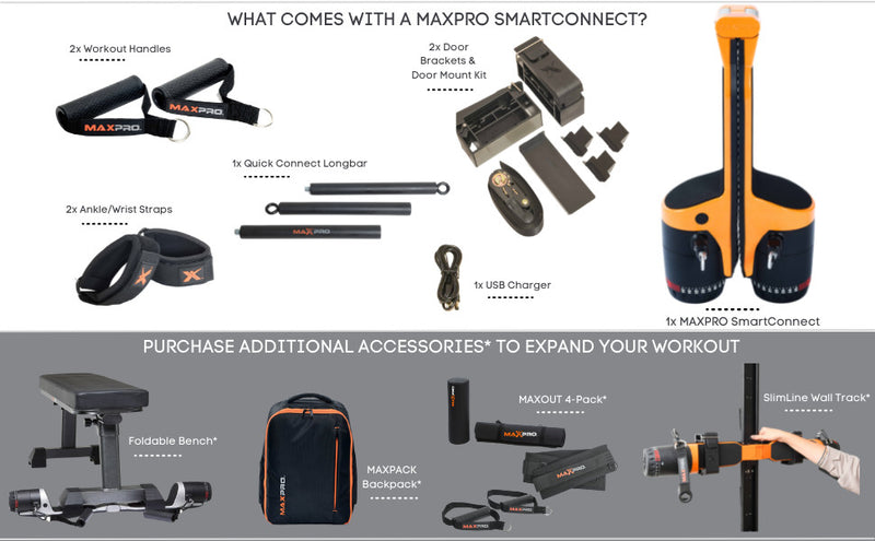 Maxpro Fitness Portable Smart Cable Home Gym - All-in-one Exercise Machine W/bluetooth - Build, Burn & Tone. Strength, Hiit, Plyo - Orange
