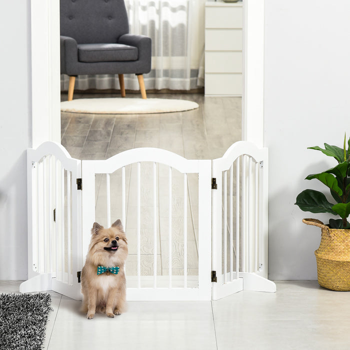 Pawhut Freestanding Pet Gate For Dogs 24\" Tall Foldable Dog Gates Indoor Wooden Barrier 3 Panels With 2 Support Feet, For Doorway Stairs, White
