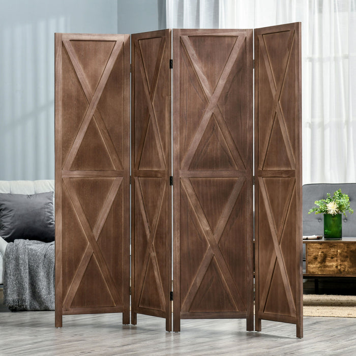 Homcom 5.6ft 4-panel Wooden Room Divider With Foldable Design