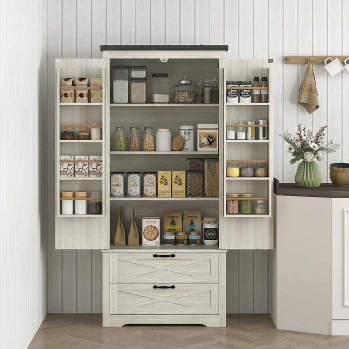 HOMCOM 64\" Kitchen Pantry Cabinet Storage Cabinet with Doors Drawers, White