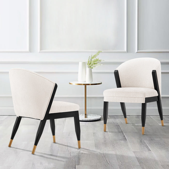 Ola Modern Wood Chenille Dining Chair in Cream - Set of 2