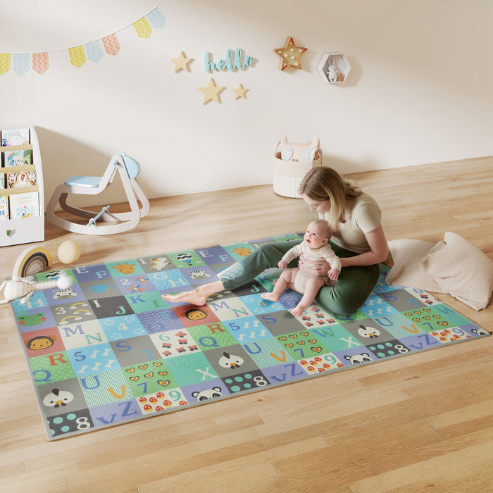 Qaba Baby Play Mat, 79\" x 59\" x 0.4\", Foldable and Reversible Large Foam Playmat, Waterproof & Anti-Slip Portable Baby Floor Mat for Toddlers, Indoor Outdoor Use, Alphabet & Track