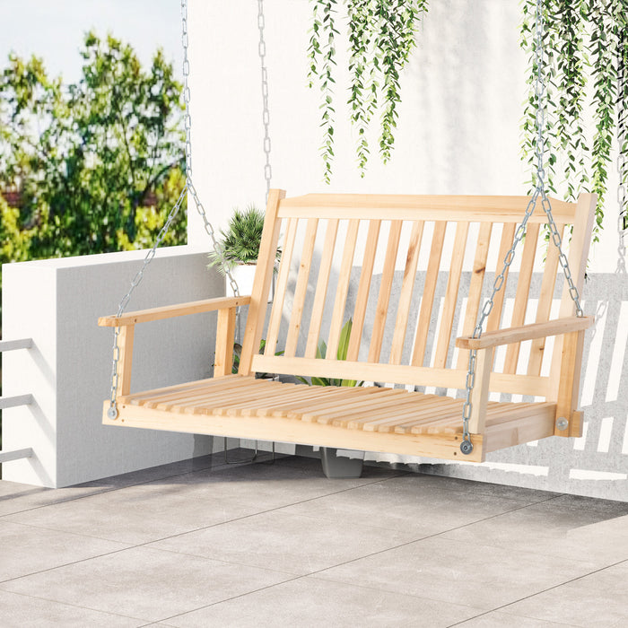 Outsunny 2-people Porch Swing Bench With 2 Hanging Chains For Deck Natural