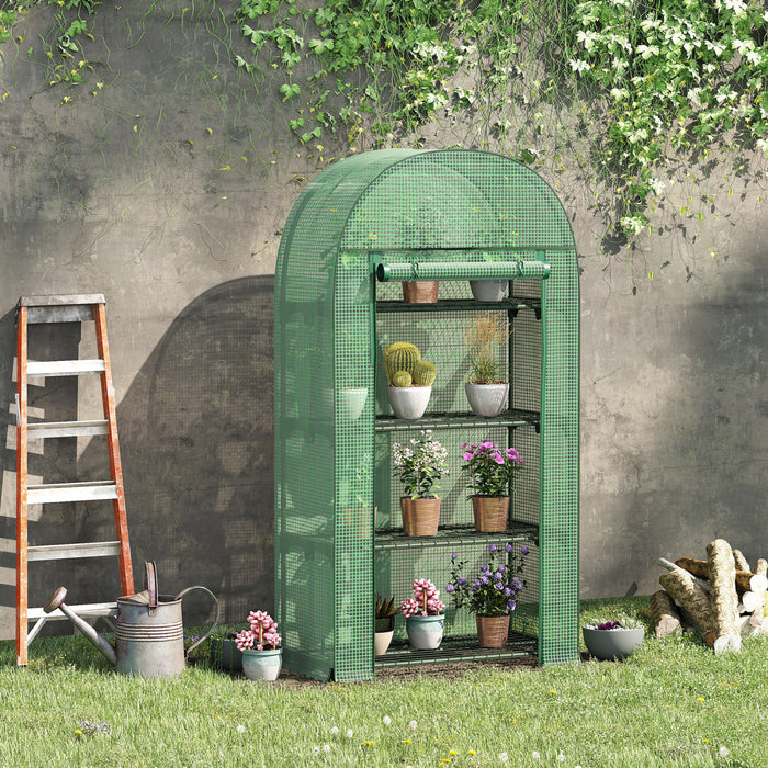 Outsunny 4-tier Mini Greenhouse, Outdoor Portable Gardening Plant Green House With Storage Shelves, Roll-up Zippered Door, Steel Frame And Pe Cover, 31.5\" X 19.3\" X 63\", Green