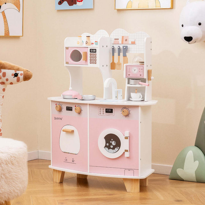 Costway Wooden Kids Kitchen Playset Pretend Play Kitchen With Coffee Maker & Microwave