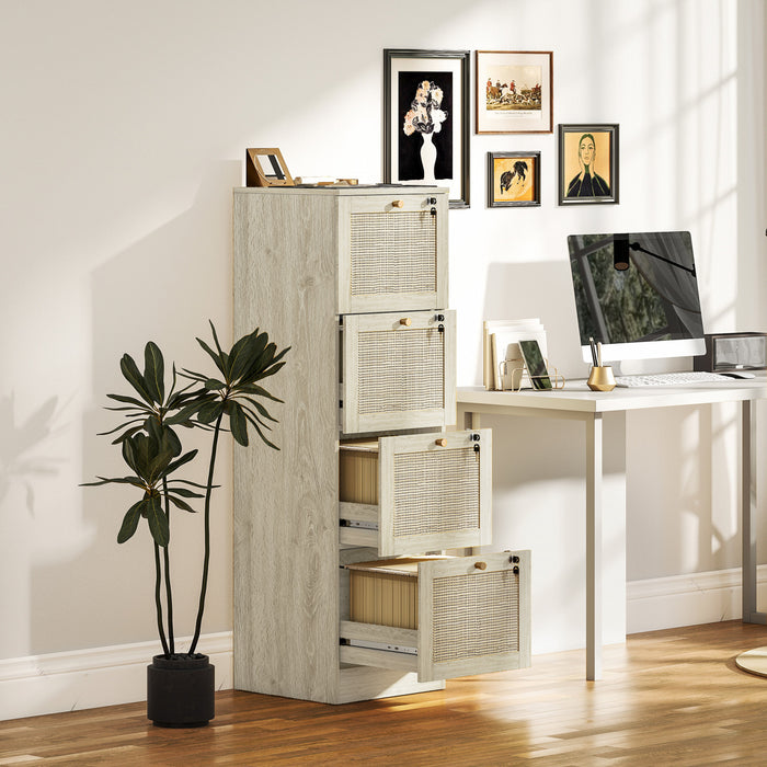 HOMCOM 4 Drawer File Cabinet Lockable Filing Cabinet for A4 Letter Oak