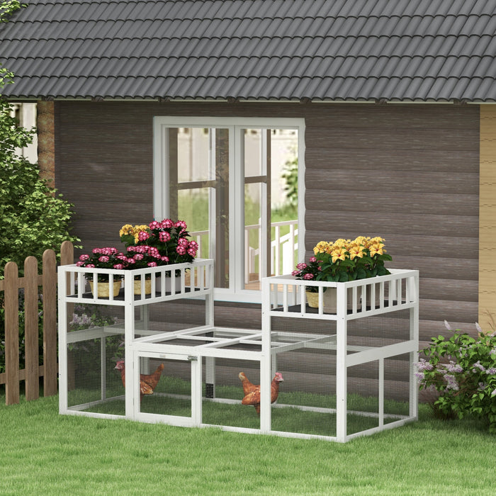 Pawhut Chicken Coop, Wooden Chicken Run With Combinable Design, Perches, Storage Shelves, For 2-4 Chickens, Outdoor Poultry Supplies For Ducks, Rabbits, Goose, 7.3' X 3.6', White