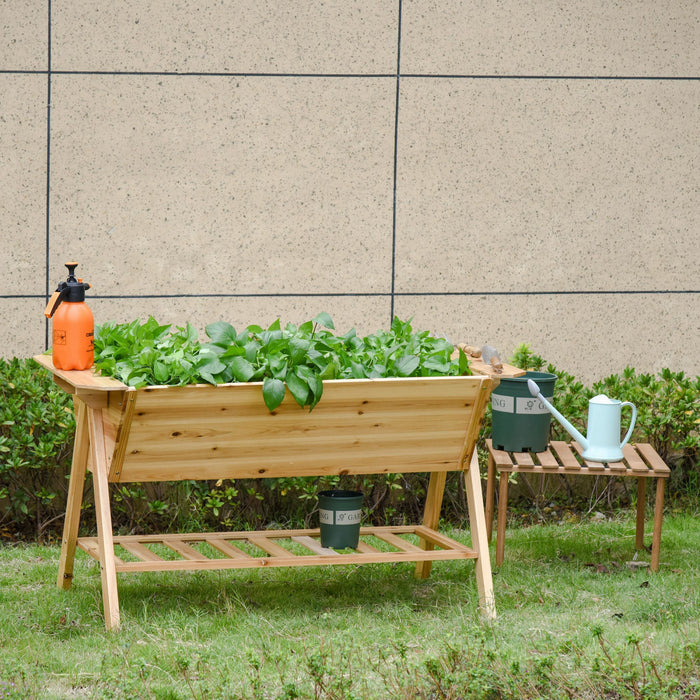 Outsunny Elevated Planter Box With Legs Raised Garden Bed Outdoor Free Standing Wooden Planter With Storage Shelf Plates For Vegetables Flower Herb, 58.5\" X 31\" X 32.25\"