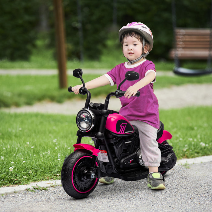 Aosom Kids Motorcycle, 6v Electric Motorcycle With Training Wheels, Foot Pedal, Headlight, Music, Forward/reverse, Single-button Start, Toddler Ride On Toy For 18+ Months, Pink