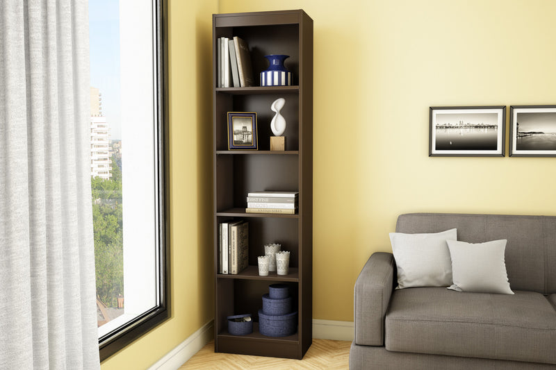 Axess 5-Shelf Narrow Bookcase - Chocolate