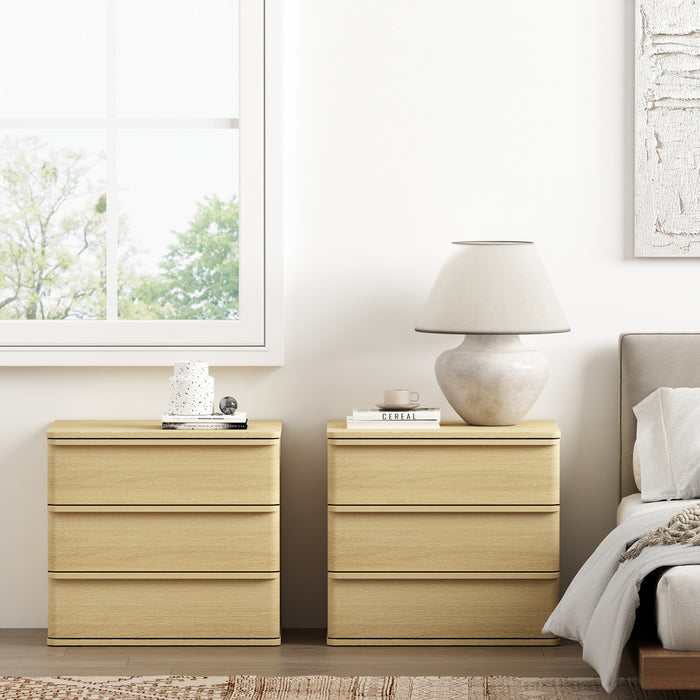 Molly Modern 26\" Nightstand in Natural Oak (3-Drawer) - Set of 2