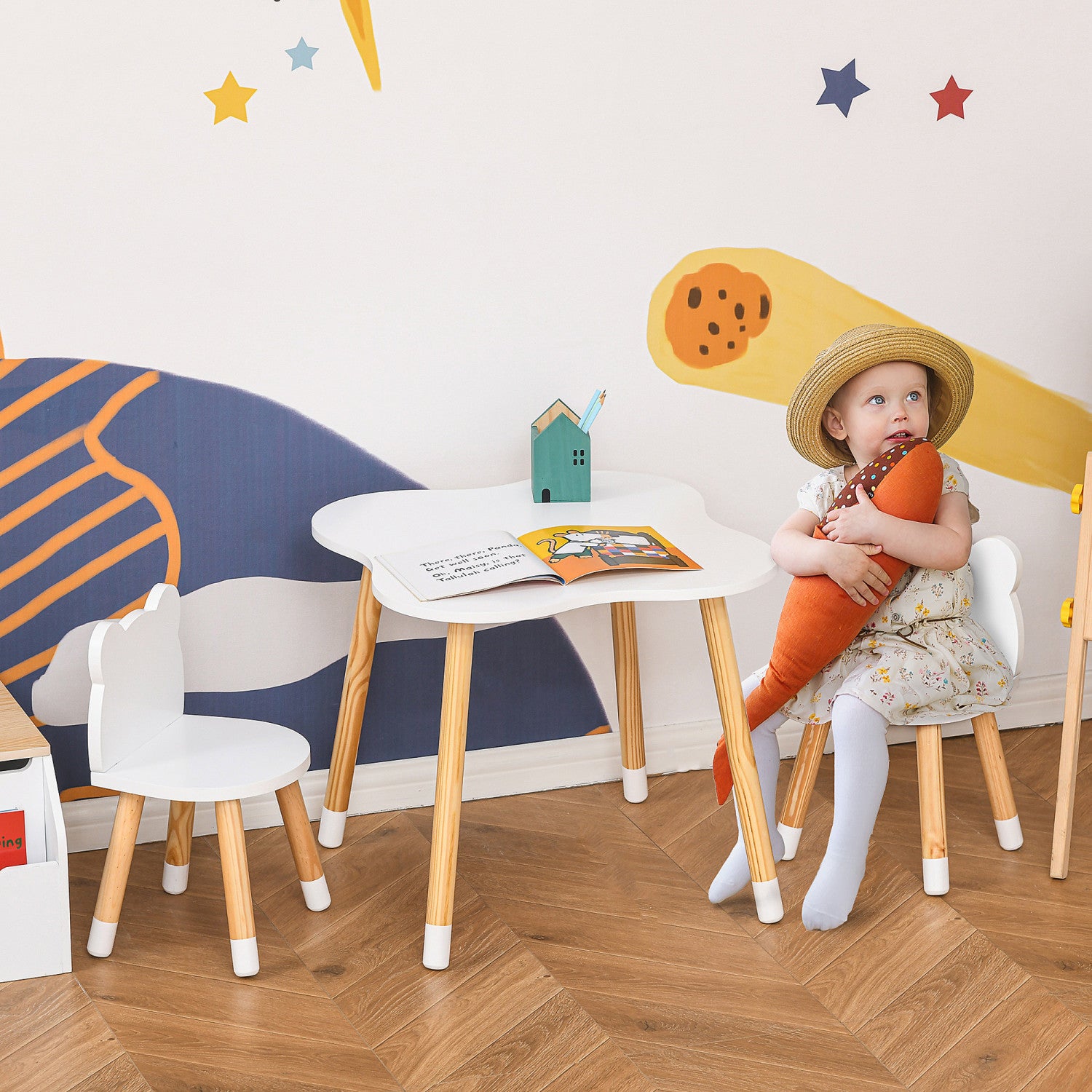 Qaba Kids Wooden Table And 2 Chairs Set Children 3 piece Dining Tab. The Brick