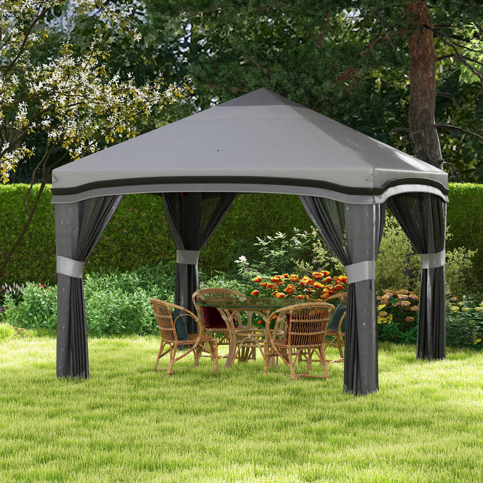 Outsunny 10' X 10' Pop Up Canopy Foldable Party Tent With Nettings, Grey