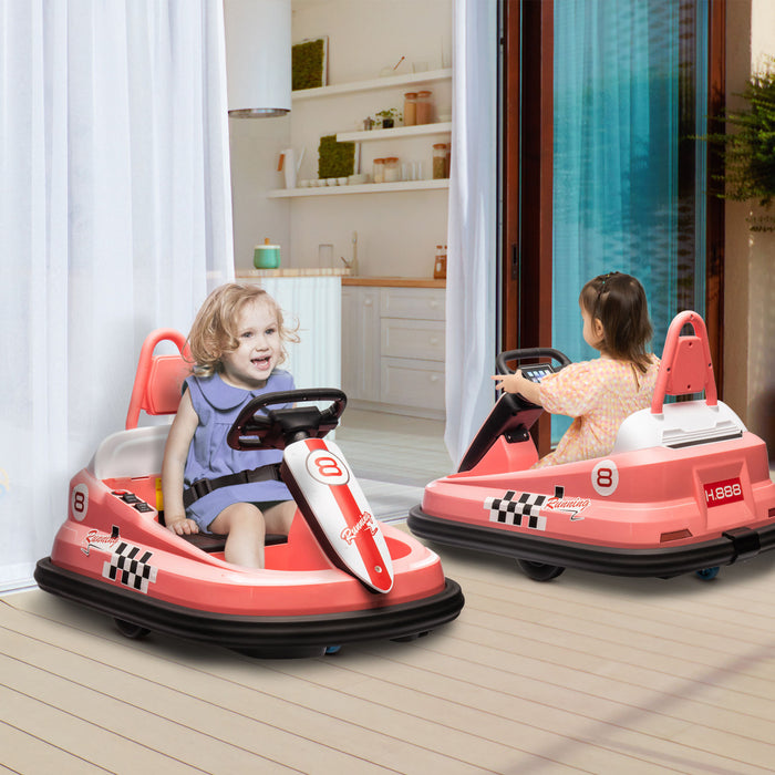 Aosom Kids Bumper Car, 6v 360° Rotation Electric Ride On Car, Twin Motors Battery Powered Ride-On Toy With Music, Horn And Lights, Safety Belt, For Boys And Girls Aged 18-48 Months - Pink