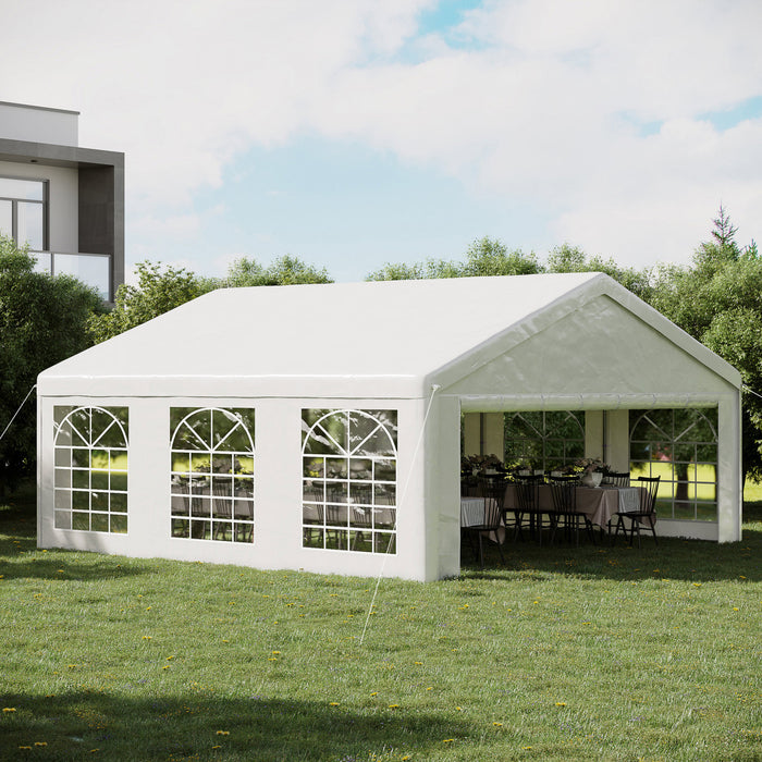Outsunny 20' X 20' Heavy Duty Party Tent, Carport Garage Canopy, Patio Gazebo Canopy With Removable Sidewall, White