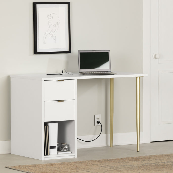 Amyra Computer Desk with Power Bar - Pure White