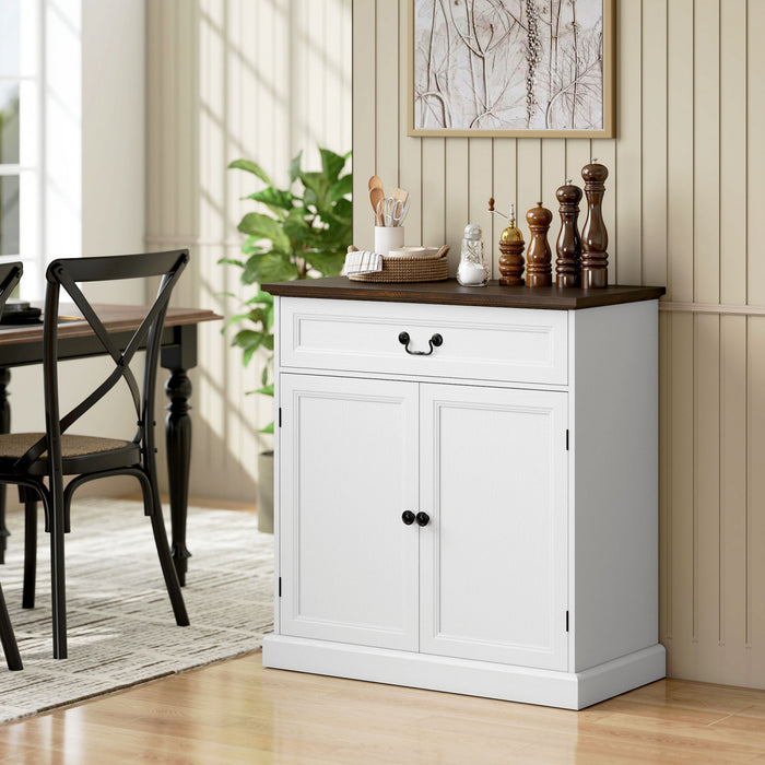 HOMCOM Buffet Cabinet 32\" Farmhouse Sideboard with Thick Top Drawer White