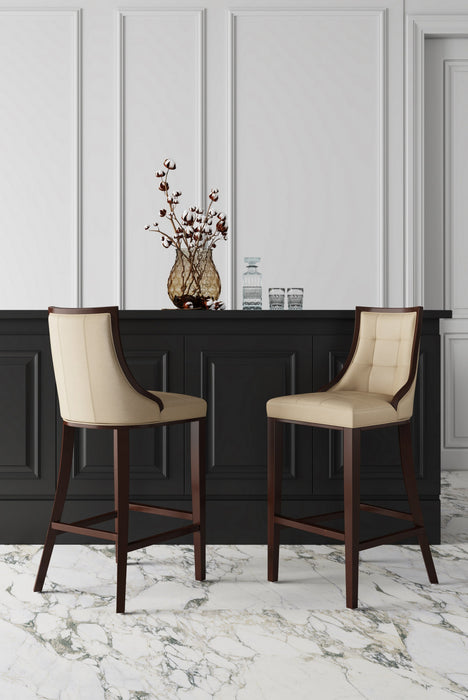 Fifth Avenue Traditional Wood Upholstered Barstool in Cream - Set of 2