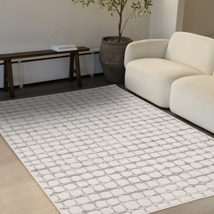 Oslo White Great Pebble Patterned Rug, 6'7\" x 9'6\" Indoor Area Rug