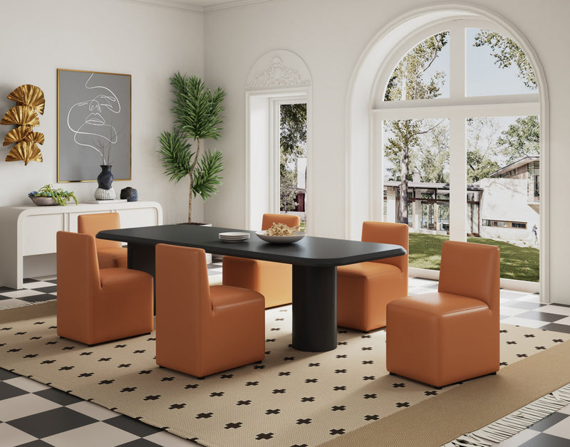 Anna Square Modern Vegan Leather Dining Chair in Saddle Brown - Set of 2