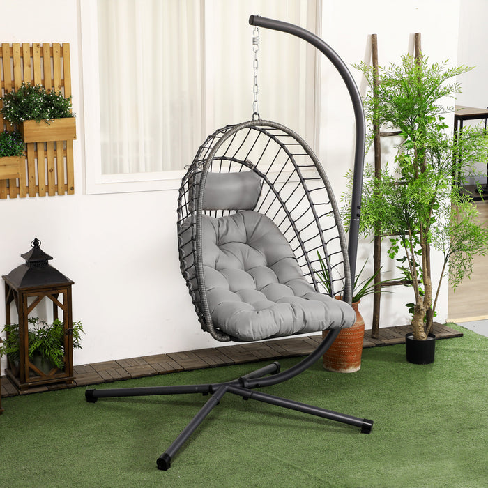 Outsunny Hanging Egg Chair with Stand, Foldable Wicker Rattan Swing Chair