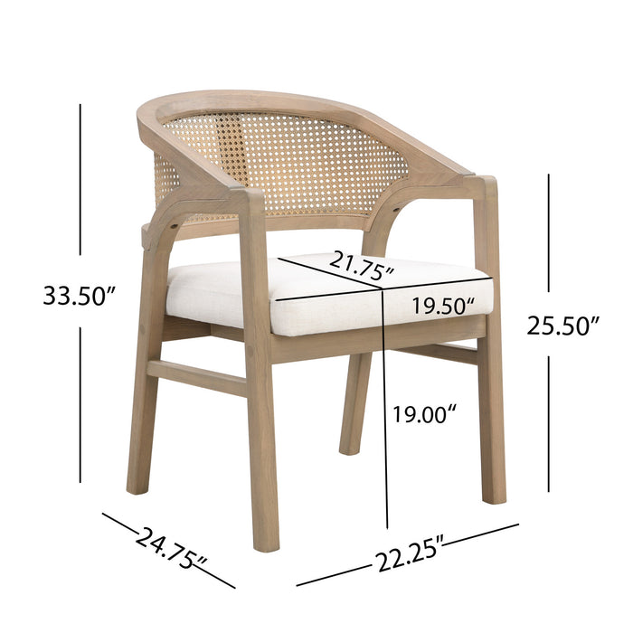 Liam Comfortable Dining Chair Set of 2 with Rattan Back and Rubber Wood Frame,Light Ash