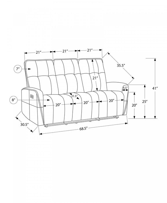 Small 3-Seater Power Reclining Sofa, 70\" Wide, Usb Port Included, Small, Beige Fabric Recliner