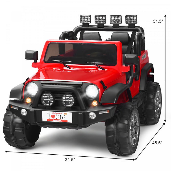 Costway 12v Kids Ride On Car 2 Seater Truck Rc Electric Vehicles W/ Storage Room Red