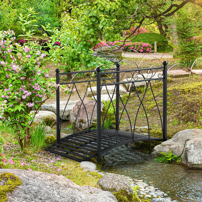 Outsunny 3.3ft Classic Garden Bridge With Safety Railings Arc Footbridge Decorative Pond Bridge For Backyard Creek Stream, Black