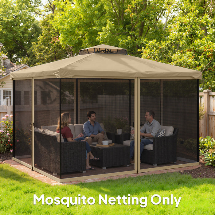 Outsunny 10' x 13' Gazebo Replacement Mosquito Netting Screen Walls, Khaki