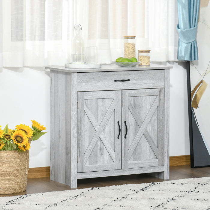 HOMCOM Farmhouse Sideboard, Buffet Cabinet with Barn Door, Grey Grain