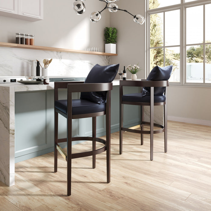Ritz Mid-Century Modern Wood Upholstered Barstool in Black - Set of 3
