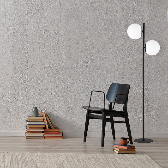 Dainolite Folgar 2 Light Floor Lamp Matte Black White Opal Glass