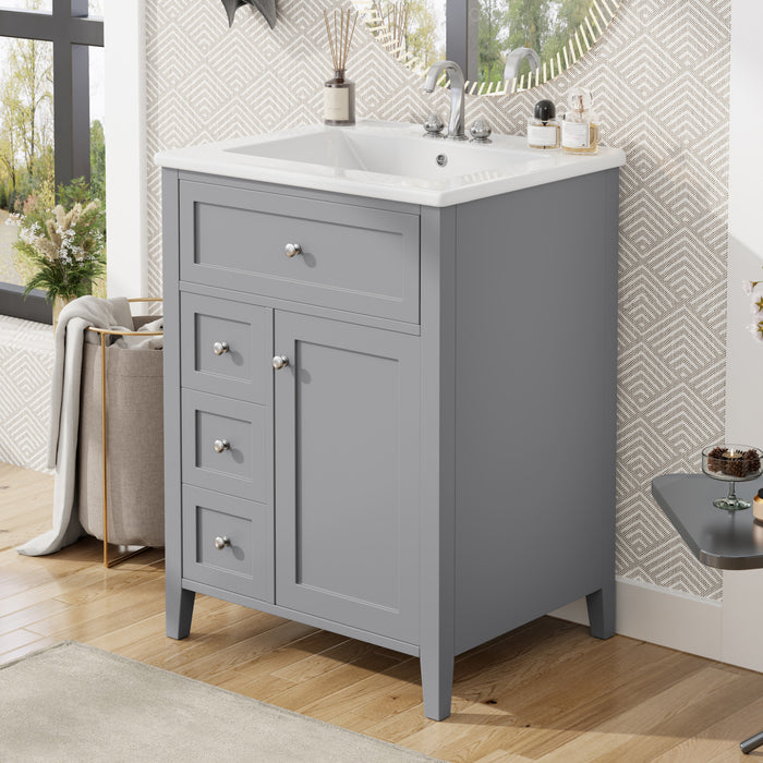 Scott 24\" Bathroom Vanity with Ceramic Sink and Rubberwood Legs, Grey