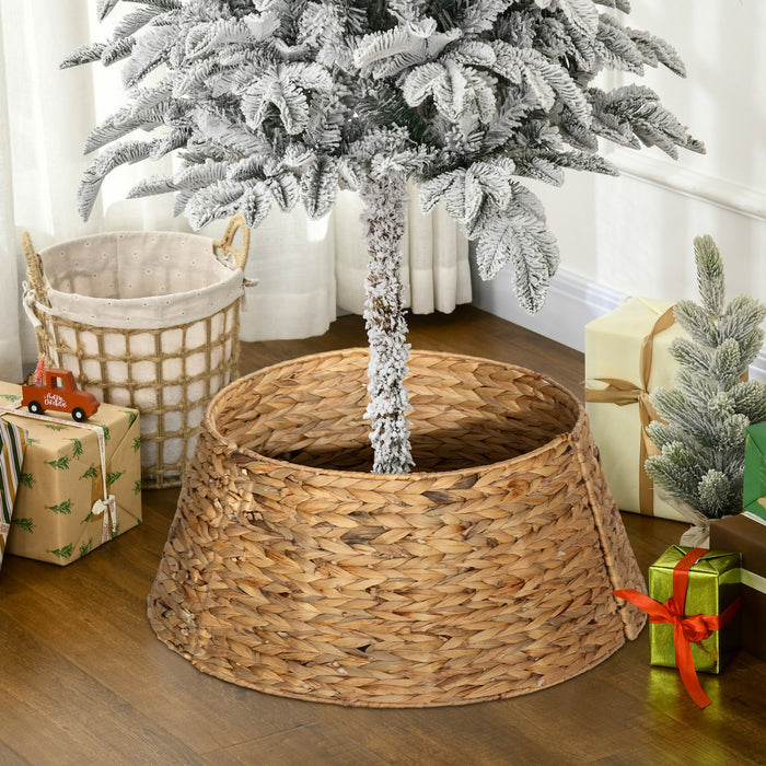 Homcom 24\" Hyacinth Christmas Tree Base Cover Hand Woven Tree Ring Natural