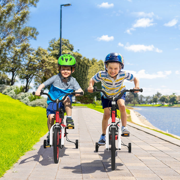 Costway 18\" Kid's Bike With Removable Training Wheels & Basket For 4-8 Years Old Red