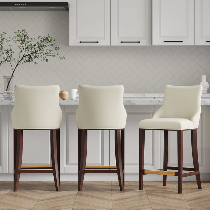 Shubert Modern Wood Upholstered Barstool in Ivory - Set of 3
