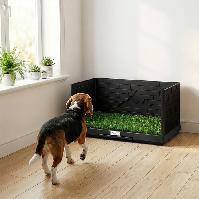PawHut Dog Grass Pad with High Walls and Tray, Dog Litter Box for Puppy Training, Pee Pad Holder with Artificial Grass and Drainage for Indoor Outdoor Use, 30\" x 20\" x 14\"