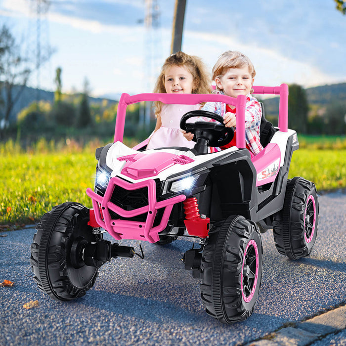 Costway 24v Kids Ride On Utv With 4 X 100w Powerful Engine Remote Control High/low Speed Pink