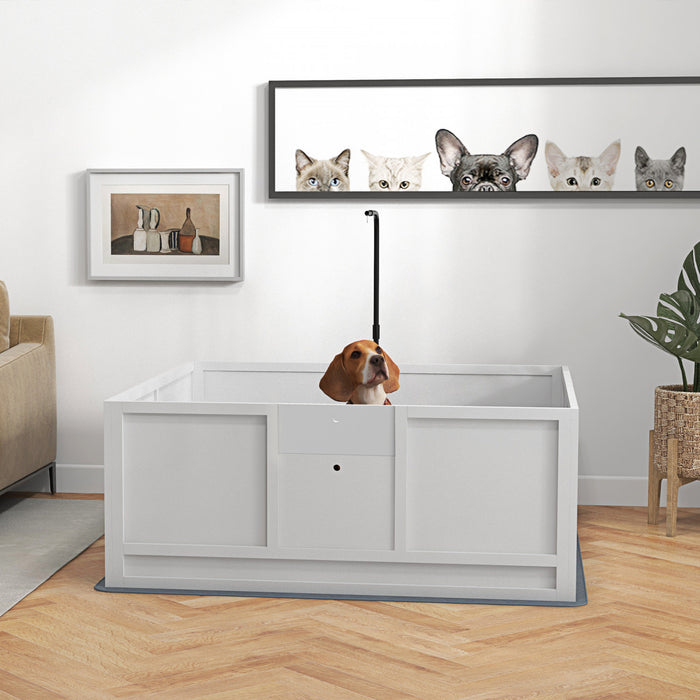 Pawhut Whelping Box For Dogs, Puppy Playpen With Retractable Light Stand, Washable Pee Pads, Rail, Adjustable Height Door For Small, Medium & Large Breed Dogs, 49\" X 47\"