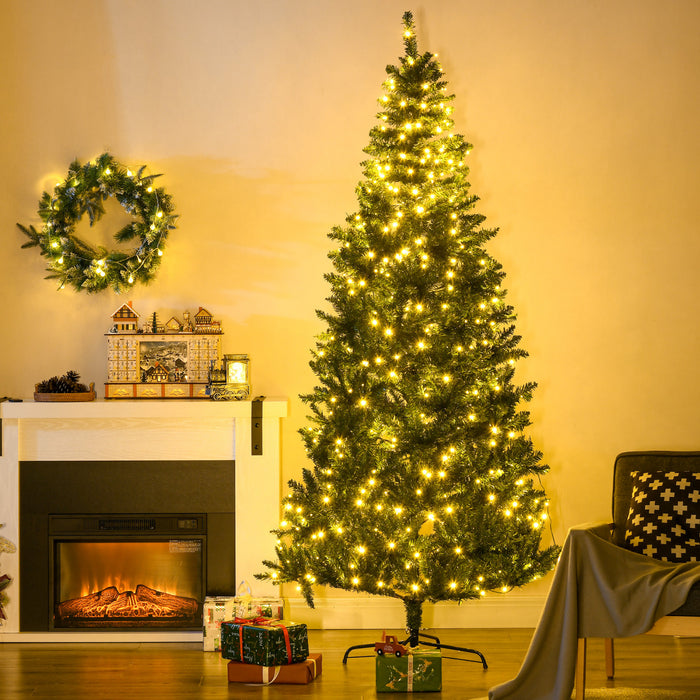 Homcom 7ft Prelit Artificial Christmas Tree With 450 Warm White Led Lights And 1146 Branches Tips
