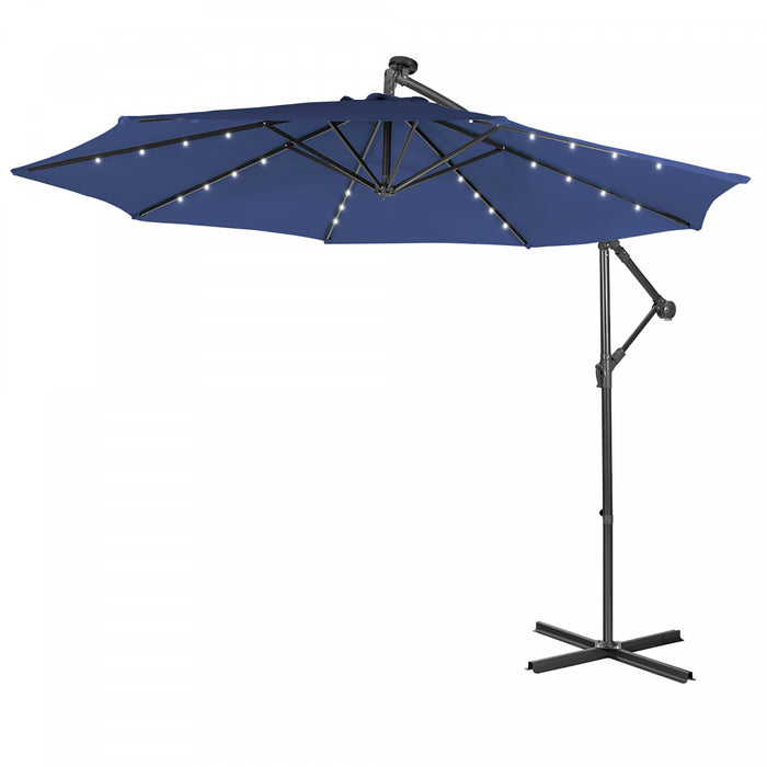 Costway 10FT Cantilever Solar Powered 32LED Lighted Patio Offset Umbrella Outdoor Navy