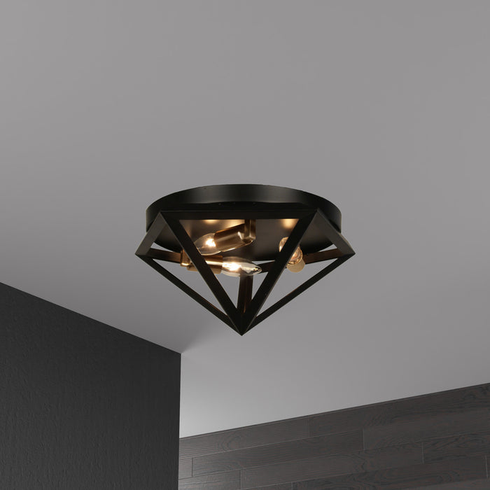 Dainolite Archello 3 Light Flush Mount Matte Black Antique Brass Accents Lamp